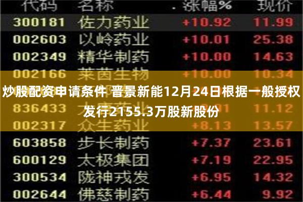 炒股配资申请条件 晋景新能12月24日根据一般授权发行2155.3万股新股份